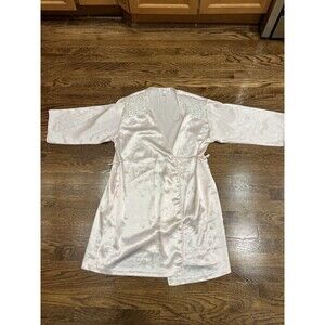 Vintage Oscar De La Renta Pink Label Robe Womens M Pink Satin Lace Button